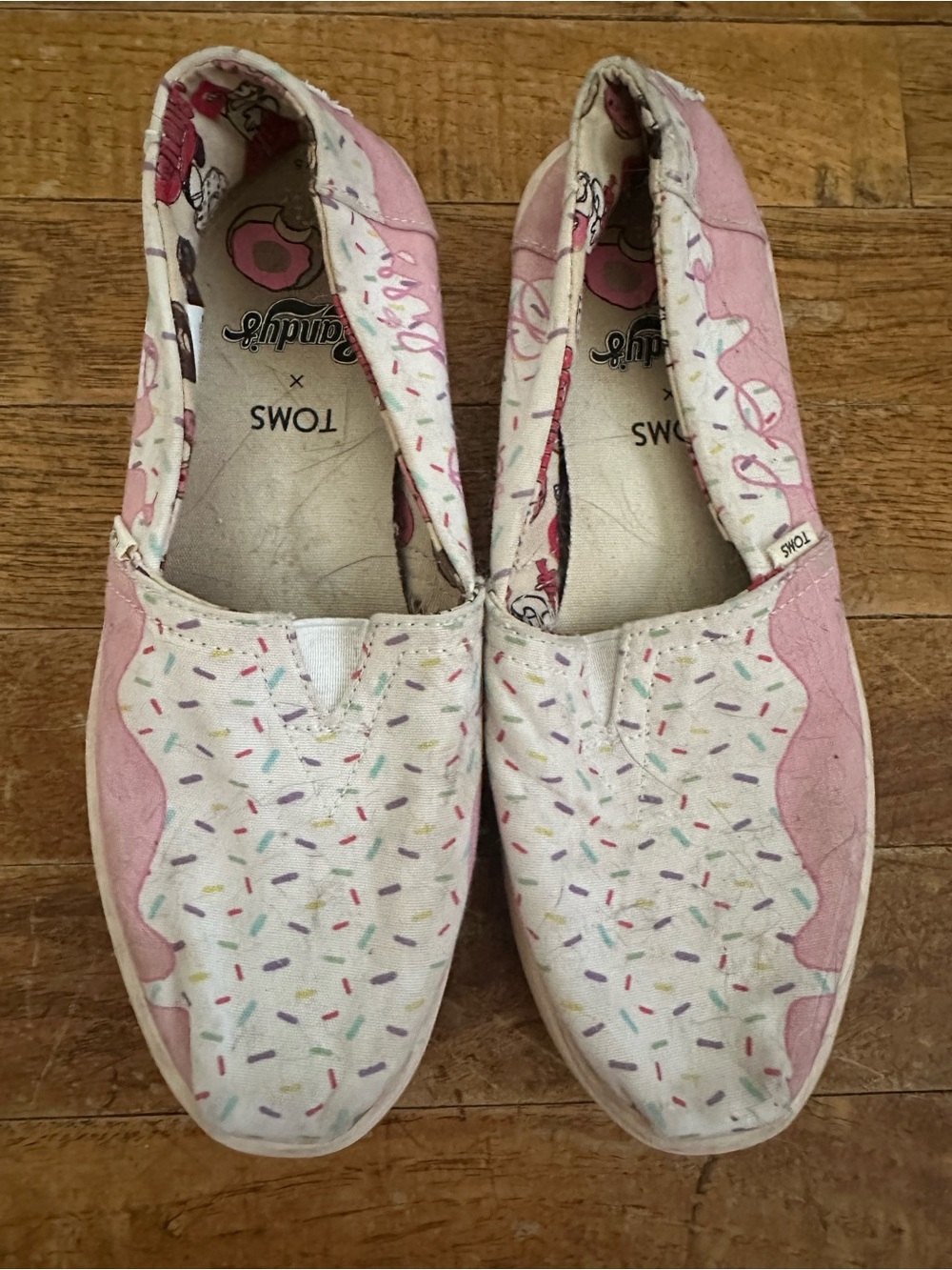Toms Pink and Cream Sprinkle Canvas Slip-Ons
